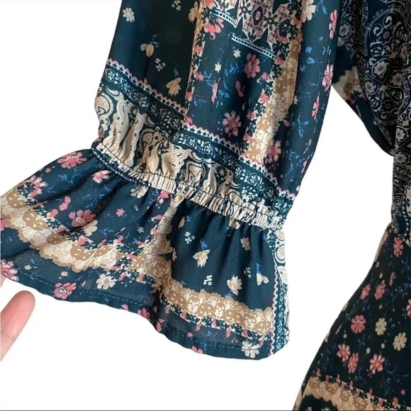 CHELSEA28 Green Blue Floral Patchwork Midi Dress Size Small - Picture 10 of 11